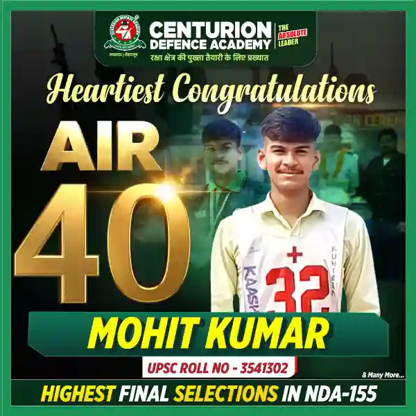 Centurion Defence Academy NDA 155 AIR 40 Mohit Kumar